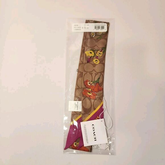 NWT Coach CQ726 Signature Floral Print Silk Skinny Scarf Garden Floral